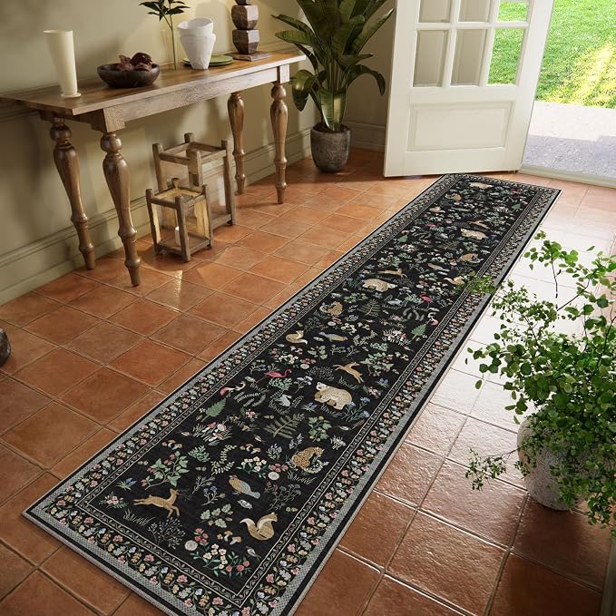 Machine Washable Kitchen Runner Rugs: 2'x10' Hallway Runner Non Slip Low Pile Stain Resistant Soft Carpet Runners for Hallways Indoor Entryway Kitchen Laundry Room Bedroom Farmhouse