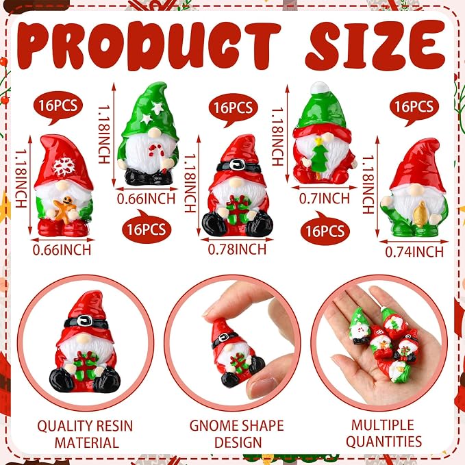 80 Pcs Christmas Mini Gnomes Green and Red Resin Christmas Miniature Gnomes Figurines Xmas Tiny Resin Statues Table Centerpieces for Patio Garden Ornament to Hide