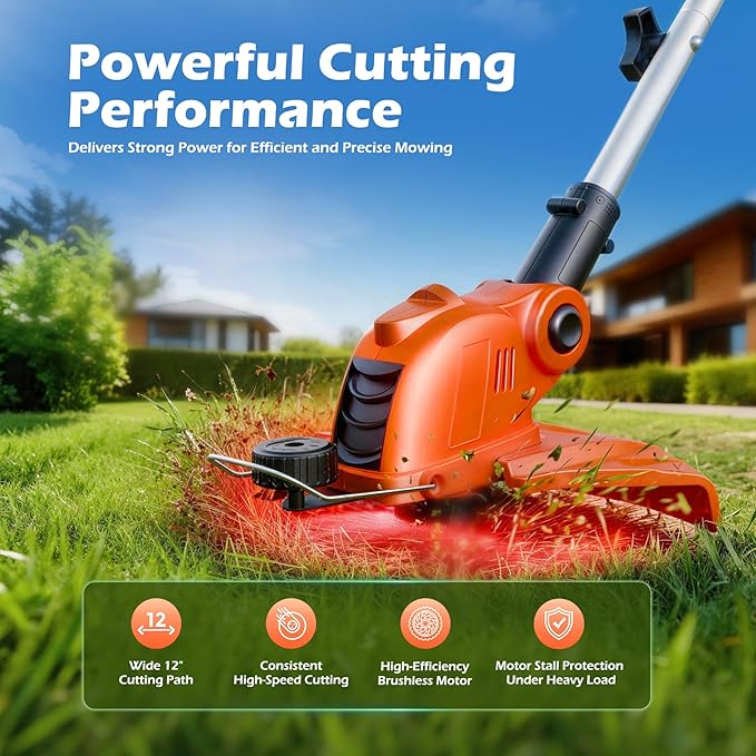 21V Weed Wacker Weed Eater: Electric String Trimmer & Edger 2in1 Lawn Tool Battery Powered - 12 Inch Grass Cutter with 2Pack 2000mAh Batteries & Charger - Cordless Lightweight for Small Yard Garden