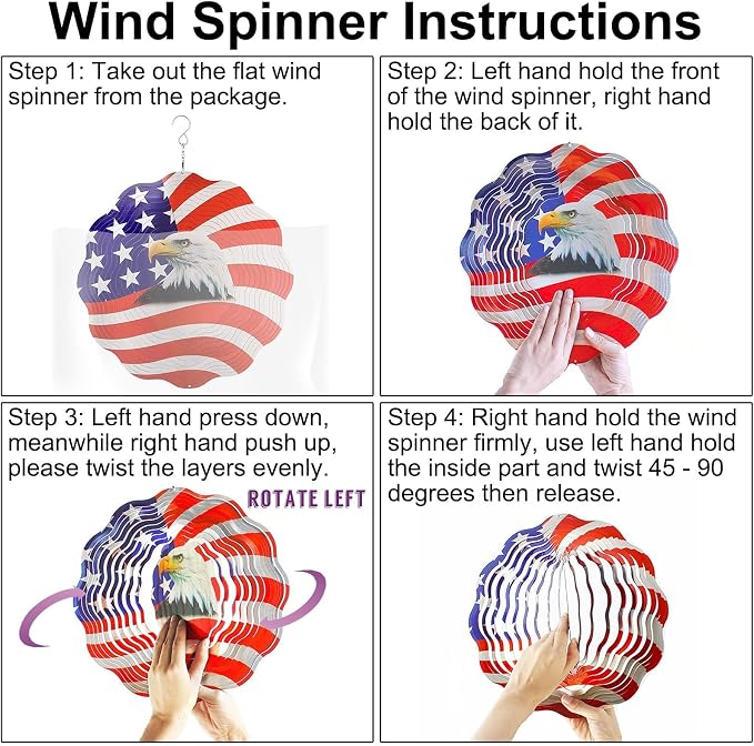 12 inch Wind Spinners Outdoor Hanging Decor, Steel Wind Spinner, Large American Eagle Ornament Spinner, Wind Chimes for Outside, Kinetic Sculpture Sun Catcher, Yard Art Garden Decor, Grandma Gifts