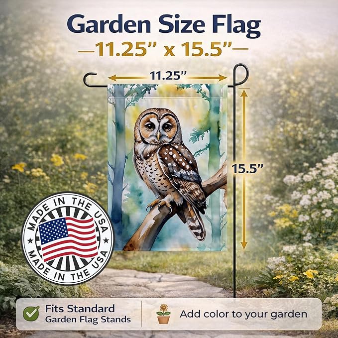 Caroline's Treasures Spotted Owl Garden Flag Mailbox Flag Decorative Yard Flag Banner Outside Patio Artwork Yard Flower Beds, Garden Size, Multicolor