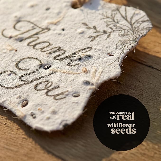 50Pcs Thank You Seed Paper Tags with Wildflower Seeds, Writable & Plantable Present for Moms, Plant Lover, & Teachers, Ideal for Weddings, Baby Shower Favors, Memorial, & Celebrations
