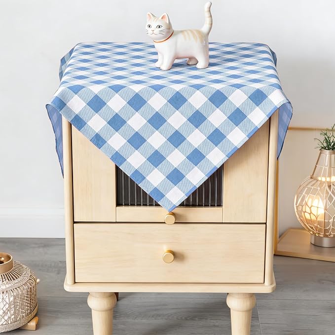 Waterproof Plaid Tablecloth Fabric - Square 25x25 Inch Classic Gingham Checker Buffalo Table Cover for BBQs, Parties