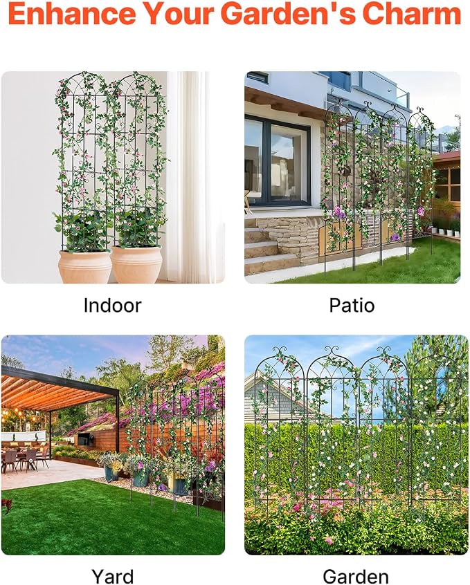 VEVOR Garden Trellis for Climbing Plants, 87 x 20 in, 4 Packs Rustproof Metal Garden Flower Rose Trellis, Outdoor Climbing Clematis Trellis Cucumbers Support for Courtyards Lawns