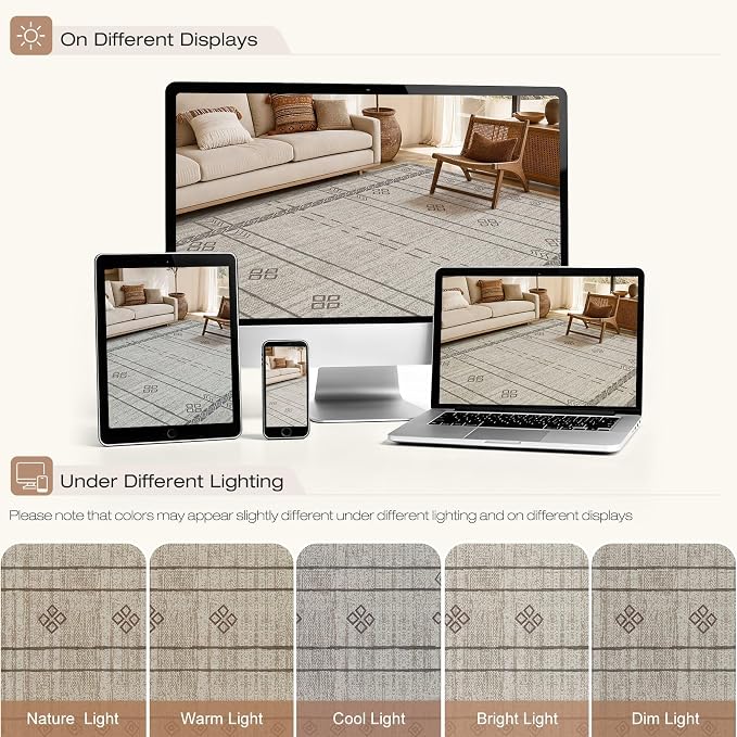 cotiled 6x9 Area Rugs for Living Room: Boho Washable Rug for Dining Room | Stain Resistan Indoor Soft Carpet for Bedroom Nursery Grey Brown