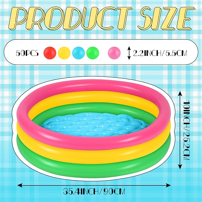 Honoson 35.4 Inch Inflatable Kiddie Pool Baby Pool with 50 Pcs Balls, Inflatable Swimming Pools Blow up for Beach Water Play Backyard Summer Indoor and Outdoor Party Supplies