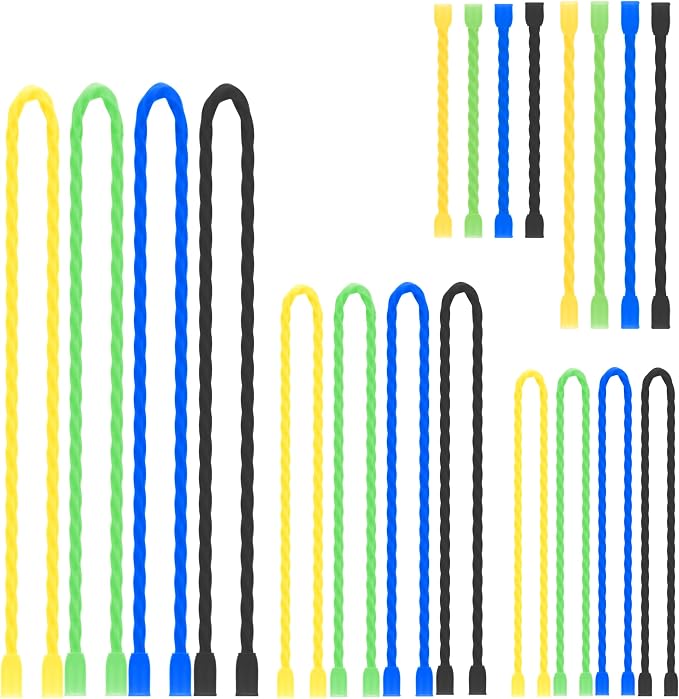 TRIPLE DEER 20Pcs 3-24 Inch Silicone Cable Ties Colorful Reusable Steel-Core Silicone Twist Gear Tie Straps for Bundling and Organizing, Bendable Holder Strap for Indoor and Out All Purpose