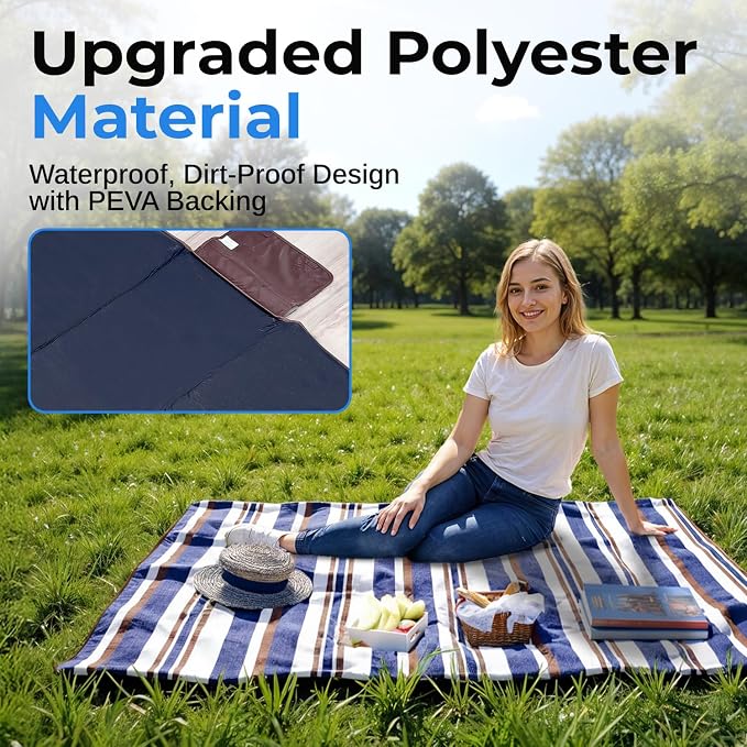 scuddles Extra Large Picnic Blanket 60" x 80" for Beach & Camping | Waterproof Outdoor Mat with Soft Dual-Layer Comfort, Reinforced Edges, Foldable Travel Rug with Compact Foldable Design