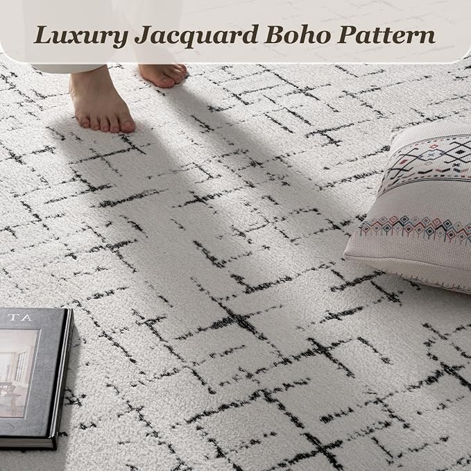 Engiw-Neutral 6x9 Area Rug for Living Room Rug-Carpet Bedroom Rugs Textured Tufted Jacquard Modern Washable Rug for Dining Room Nursery Non Slip-Black and White