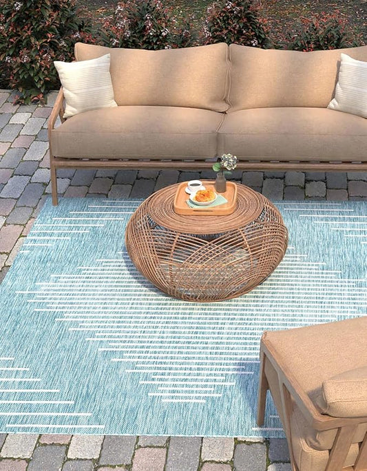 Unique Loom Outdoor Modern Collection Area Rug - Tambor (13' Square Light Aqua/Ivory)