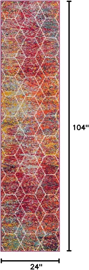 Unique Loom Trellis Frieze Collection Area Rug - Geometric (2' x 8' 8" Runner, Multi/ Black)