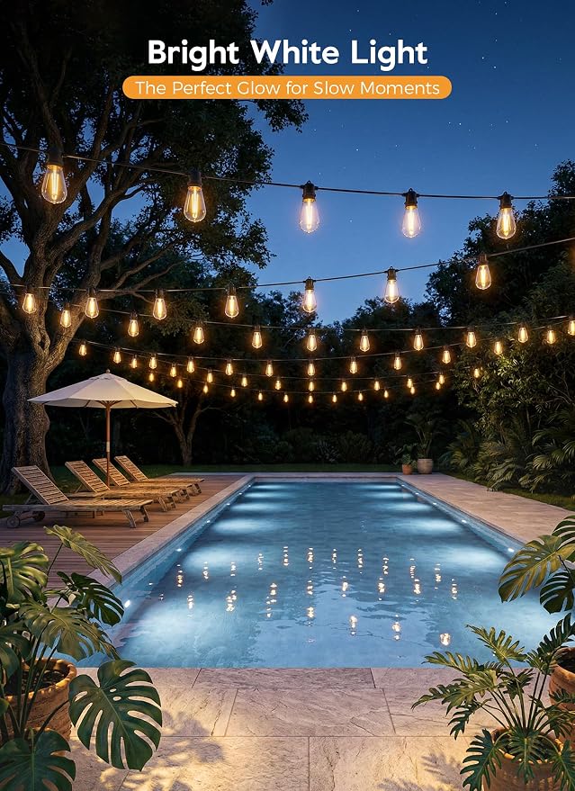 Minetom 79FT Solar String Lights Outdoor Waterproof, 24 LED S14 Shatterproof Bulb, Patio Lights with Remote Type-C Port Timable, 3 Light Modes Dimmable Solar String Lights for Outside, Yard, Camping