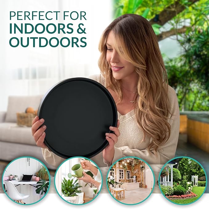 Heavy Duty Ceramic Plant Dish - with Silicone Feet for Added Surface Protection - Scratch-Resistant Plant Saucers, Pots 10.75" at the Base or Less, Flower Pot Saucers, Pebble Tray for Plant Humidity