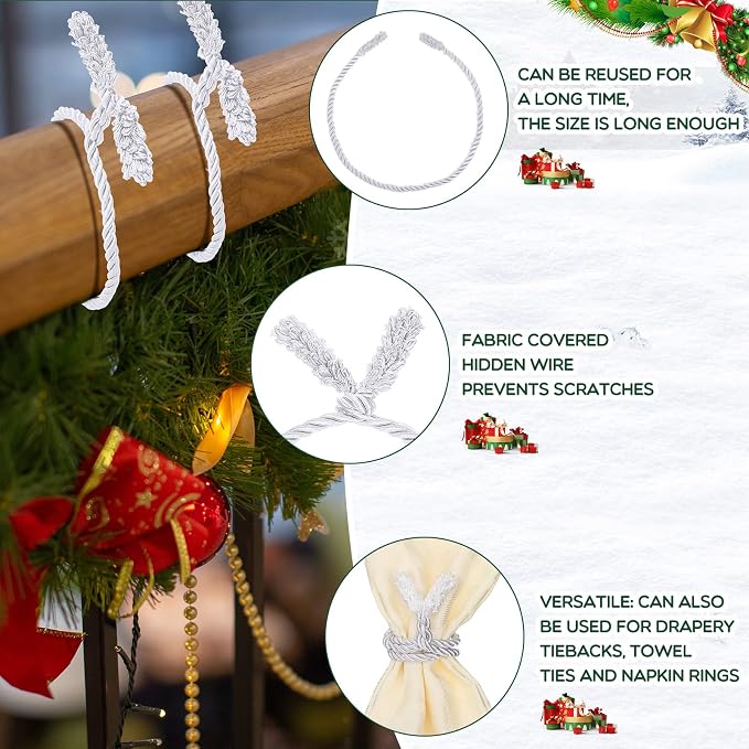Zhengmy 32 Pcs 20 Inches Christmas Garland Ties Christmas Decorative Twist Ties for Banister Reusable and Flexible Twist for Xmas Home Decorations Holiday Craft Wrapping (White)