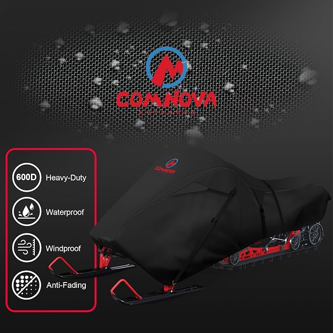 Comnova Snowmobile Cover 115 Inch - Premium 600D Outdoor Snowsled Cover, Heavy Duty & Waterproof All Weather Protection Covers, Black, Fit Up to 115"L Snowmobile