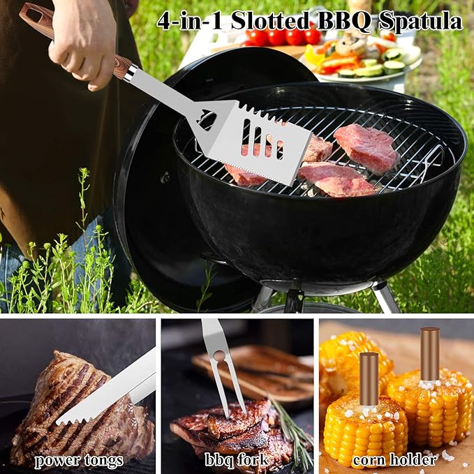 ROMANTICIST 23pcs Heavy Duty Grilling Gifts for Men Dad Fathers Day, Extra Thick BBQ Accessories Tools Set, Stainless Steel Grill Utensils Kit with Meat Claws,Canvas Bag for Outdoor Camping Brown