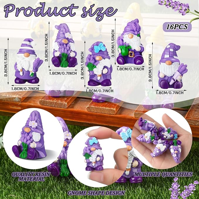 Yuntau 80 Pcs Lavender Mini Gnomes Bulk Lavender Mini Resin Gnomes Figurines Purple Miniature Resin Statues for Summer Birthday Gifts Home Yard Lawn Garden Landscape Patio Decor