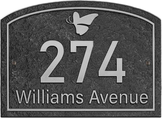 Handcrafted Address Plaque for Yard Outside House Sign, House Number Garden Wall Sign, 911 Visibility Signage, Any Font, 10 x 7 inches (Silver)