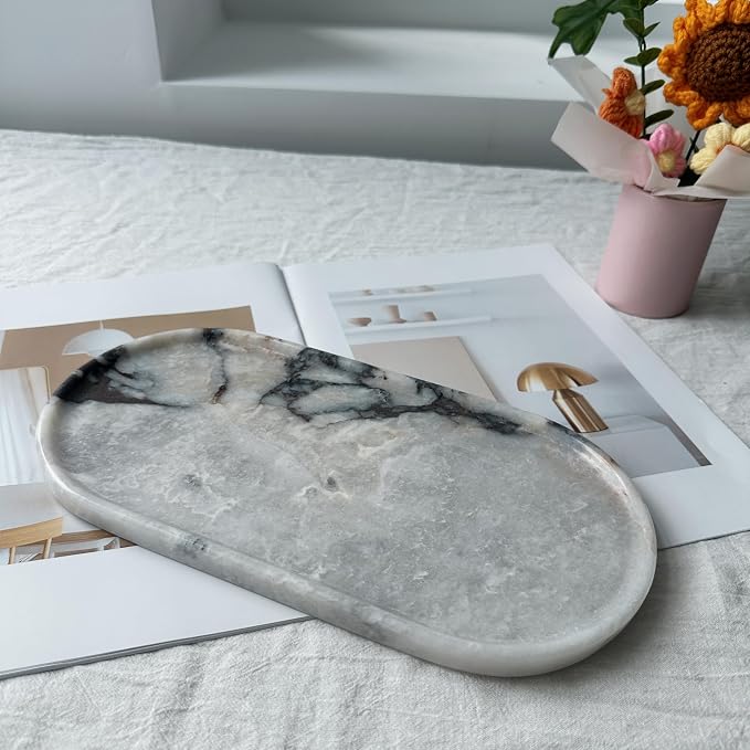 Luxury Natural Calacatta Viola Marble Tray for Jewelry, Perfume, Soap | 12x6 Inch Marble Vanity Organizer, Hand-Polished Catchall for Bathroom, Kitchen, & Coffee Table - Unique Decorative Plate