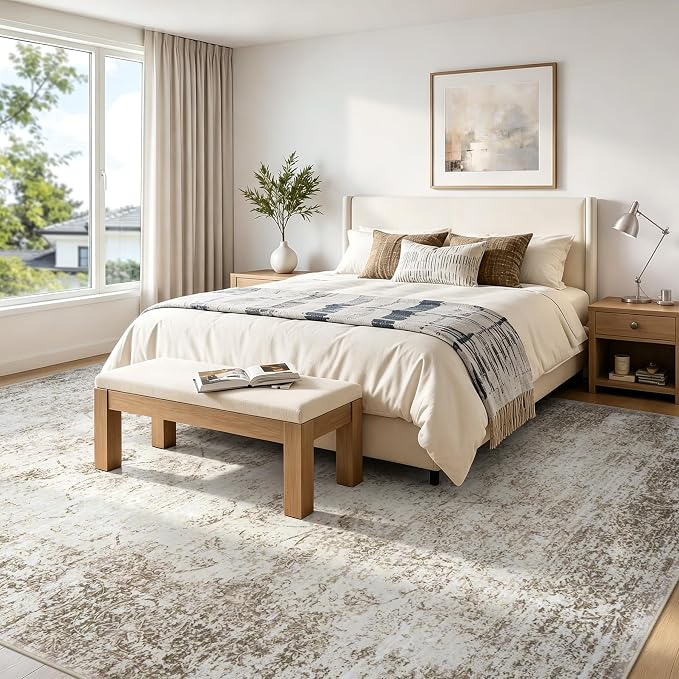 9x12 Washable Area Rug Modern Abstract for Living Room Bedroom Beige | Soft Indoor Carpet,Anti-skid Backing,Water Repellent,Non-shedding, Suitable for bedroom dining farmhouse nursery home office