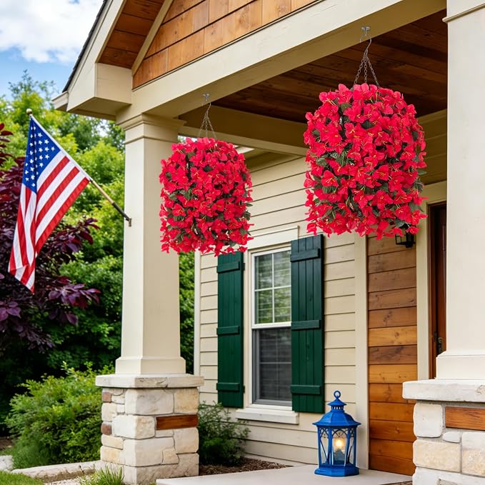 INXUGAO 2 pcs Artificial Faux Bougainvillea Flowers Plants for Outdoor Outside Summer Decoration, Fake Silk UV Resistant Long Trailing Vines for Front Door Porch Planter Balcony