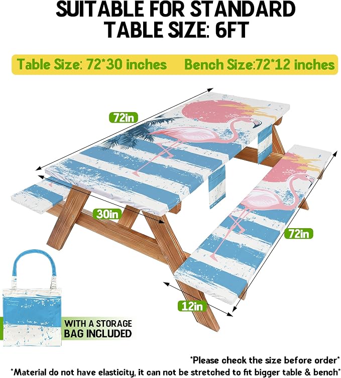 Picnic Table Cover with Bench Covers Table Cloth Tablecover Camping Essentials Camp Must Haves Camper Gear Outdoor Accessories River Water Motorhome Trailer Tent Rv Car Travel Activities Set Accessary