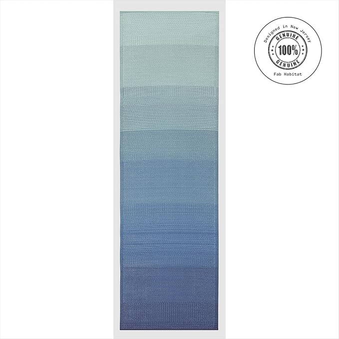 Fab Habitat Outdoor Rug - Waterproof, Fade Resistant, Crease-Free - Premium Recycled Plastic - Ombre - Porch, Deck, Balcony, Hallway, Poolside - Big Sur - Teal - 2.5 x 8 ft Runner