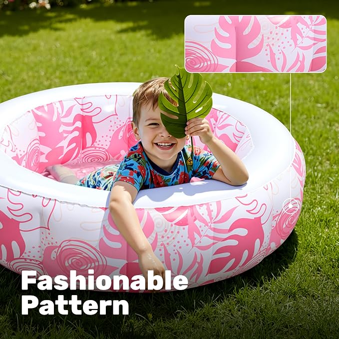 SLOOSH Inflatable Kiddie Pool for Kids, 36"x11" Swimming Pool with Soft Pad Floor for Kid & Toddler, Round Blow Up Baby Ball Play Pit Pools for Swim Party, Portable Indoor & Outdoor Water Toys (Pink)