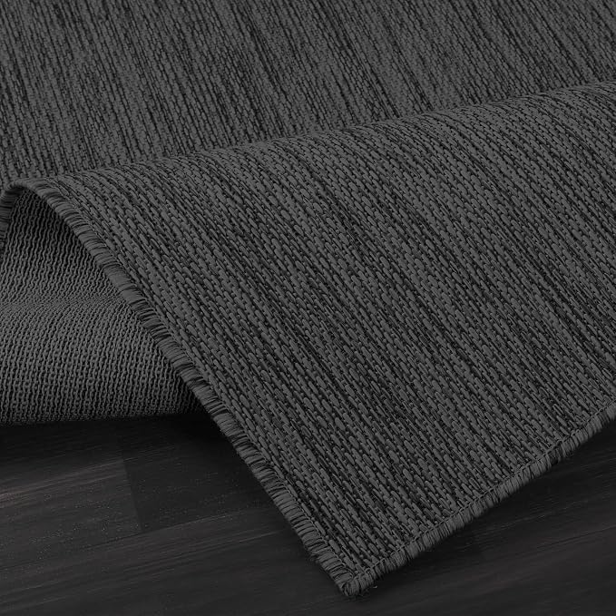 Beverly Rug Indoor Outdoor Rug 10x14, Washable Outside Carpet for Patio, Deck, Porch, Solid Modern Area Rug, Water Resistant, Dark Gray