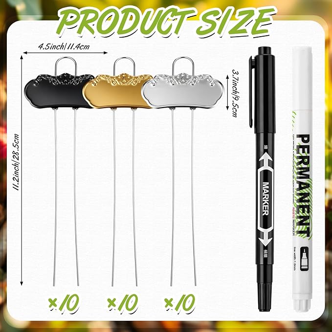 Landhoow 30 Pack 4.5 x 3.7'' Metal Plant Tags Waterproof Metal Plant Labels 11.2'' Tall Outdoor Garden Markers for Flower Fruit Vegetable Herb Flower 304 Stainless Steel Weatherproof Signs, 3 Colors