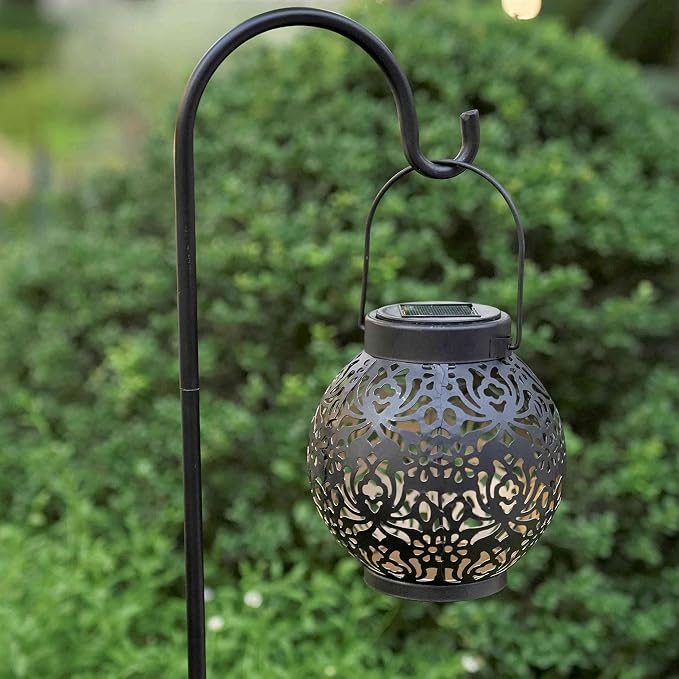 Set of 2 Solar Lantern Outdoor Hanging Decorative Lights for Garden Patio Porch Decorations. (Black)
