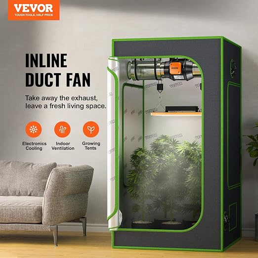 VEVOR Inline Duct Fan, 6-Inch 402 CFM with Temperature Humidity Controller, Quiet EC-Motor Ventilation Exhaust Fan for Cooling Booster, Grow Tents, Hydroponics