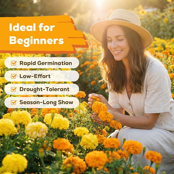 French Marigold Seeds for Planting, 1OZ 10000+ Heirloom Flower Seeds Perennial Seed Packet,Home and Garden Easy to Grow, Indoor & Outdoor Gardening, Plant & Quick Blooming