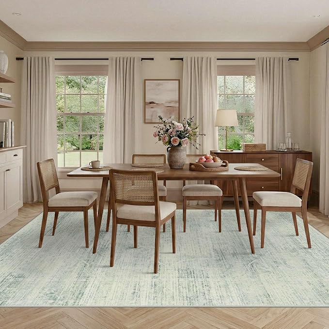 Latte&Fog 8x10 Area Rugs for Living Room Washeble Large Green Rugs Non Slip | for Bedroom Dining Kitchen Kids Playroom Nursery Classroom Dorm Farmhouse Office, Non Slip Low Pile Soft Floral Carpet Indoor