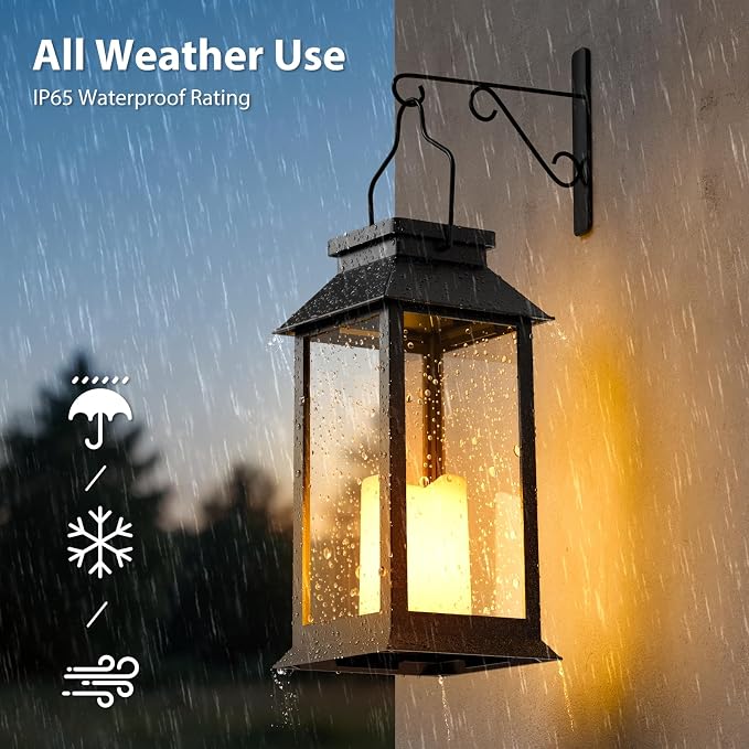 Otdair 4 Pack Solar Lanterns Outdoor Waterproof, 8.62" Solar Lantern with Glass Retro LED Flickering Flameless Candle,Lanterns Decorative Outdoor for Gift, Yard, Garden, Patio, Balcony,Porch, Party