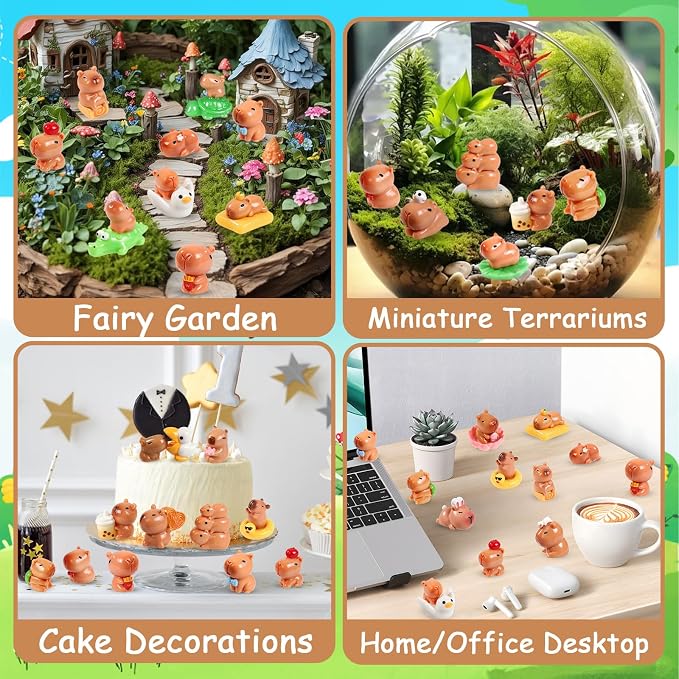 33 Pcs Mini Capybara Figurines 25 Style Adorable Resin Capybaras Miniatures Mini Capybara Cake Toppers Set for DIY Fairy Garden Car Dashboard Moss Landscape Home House Birthday Party Decor