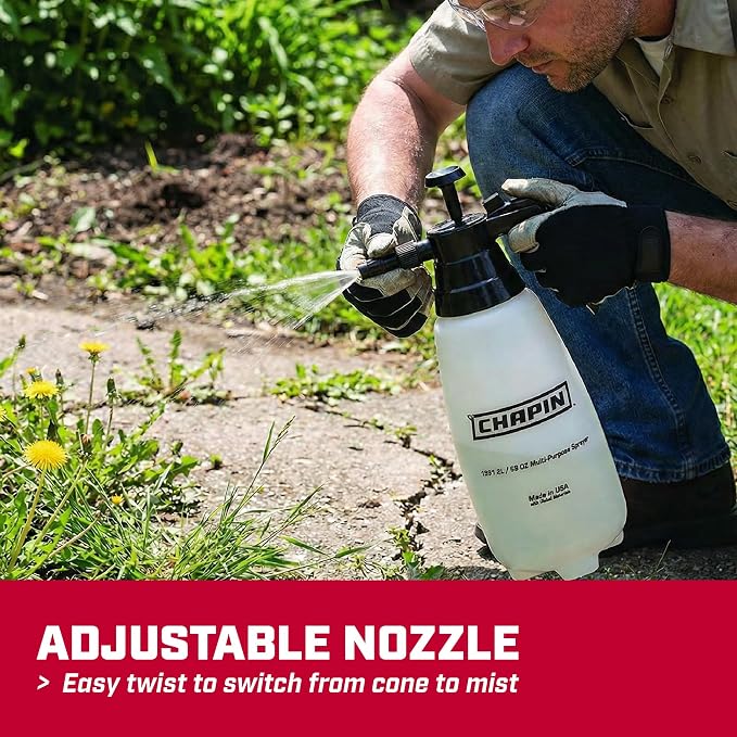 Chapin 10031 Handheld Pump Sprayer, 68oz, Multi‑Purpose, Lawn & Garden, Translucent Poly Tank, Adjustable Brass Nozzle, Thumb‑Trigger Lock & in‑Tank Filter for Fertilizer, Weed & Pest Applications