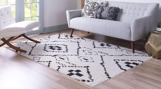 Unique Loom Morocco Collection Tribal, Southwestern, Bohemian Area Rug (9' 0 x 12' 0 Rectangular, Ivory/Black)