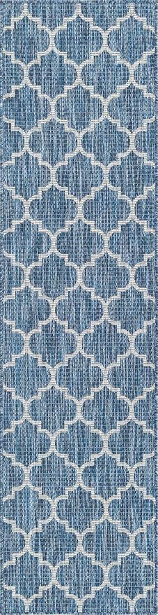 Unique Loom Trellis Collection Area Rug-Lattice Design, Moroccan Inspired for Indoor/Outdoor Décor, 2' 0" x 8' 0" Runner, Navy Blue/Gray