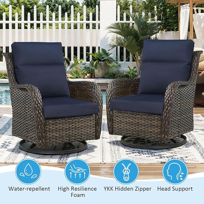 Sunbrella Outdoor Patio Chair Cushions 44x21x3.5 inch, Set of 2 Thicken Comfy Cushions for Rocker Non Slip Fade Shield Water Repellent High Back with Ties, Canvas Navy