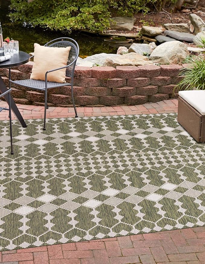 Unique Loom Outdoor Trellis Collection Area Rug - Traliccio (10' Square, Green/ Ivory)