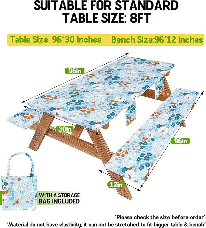 Picnic Table Cover with Bench Covers Tablecloth Glamping Essentials Travel Vacation Table Cloth Outdoor Cool Unique Fun Ideas Gifts for Camper Camping Lovers RV Owner Family Couple Women Female Mom