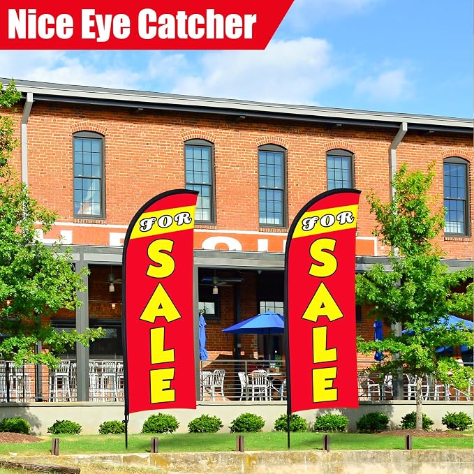 Buryeah 2 Set Sale Feather Flag 7 x 5.4ft Huge Sale Banner Flag Themed Flag with Pole Kit for Retail Store Outside Garden Business Advertising(Red)