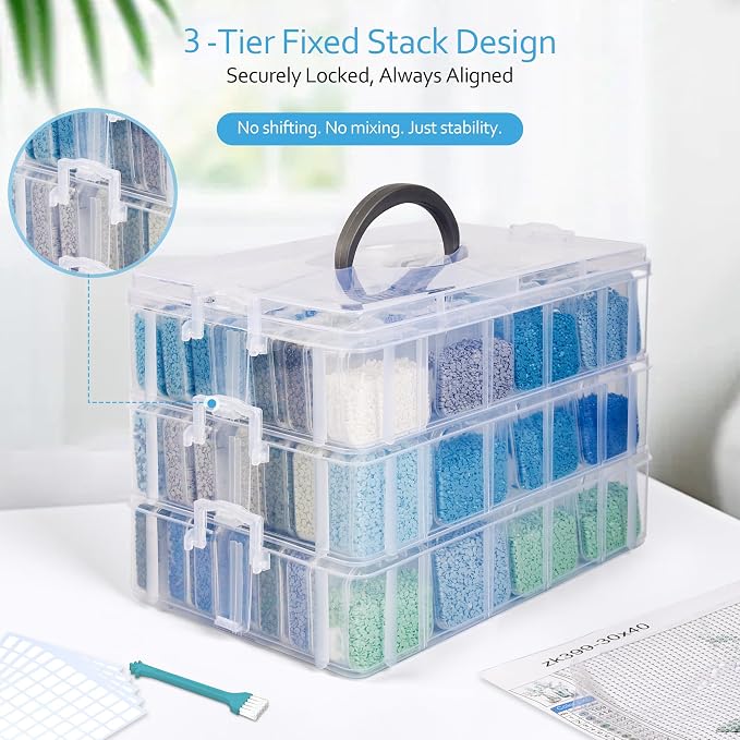 Bead Storage Container, Craft Organizer Box Portable Organizer and Storage Box Stackable Plastic Cases for Bracelet Making DIY Jewelry Nail Charms (3-Tire Bead Organizer)