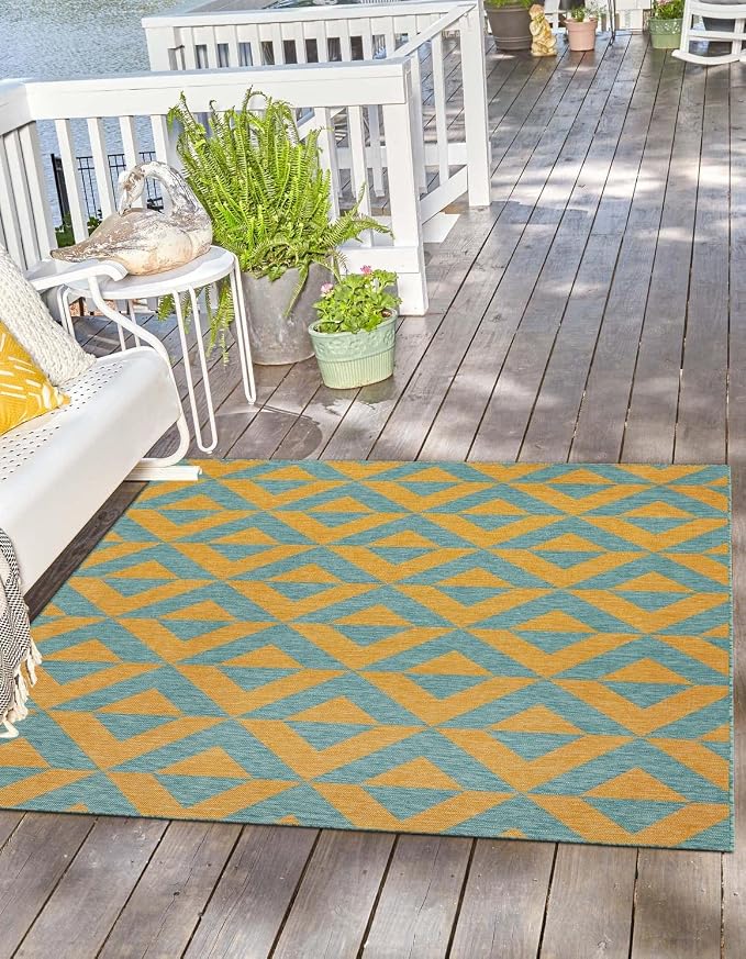 Unique Loom Unique Loom Outdoor Collection Area Rug - Napa (13' Square, Yellow and Aqua/Yellow)
