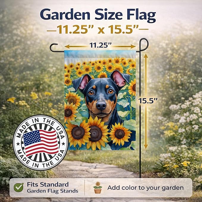 Caroline's Treasures DAC6119GF Manchester Terrier in Sunflowers Garden Flag Mailbox Flag Decorative Yard Flag Banner Outside Patio Artwork Yard Flower Beds, Garden Size, Multicolor