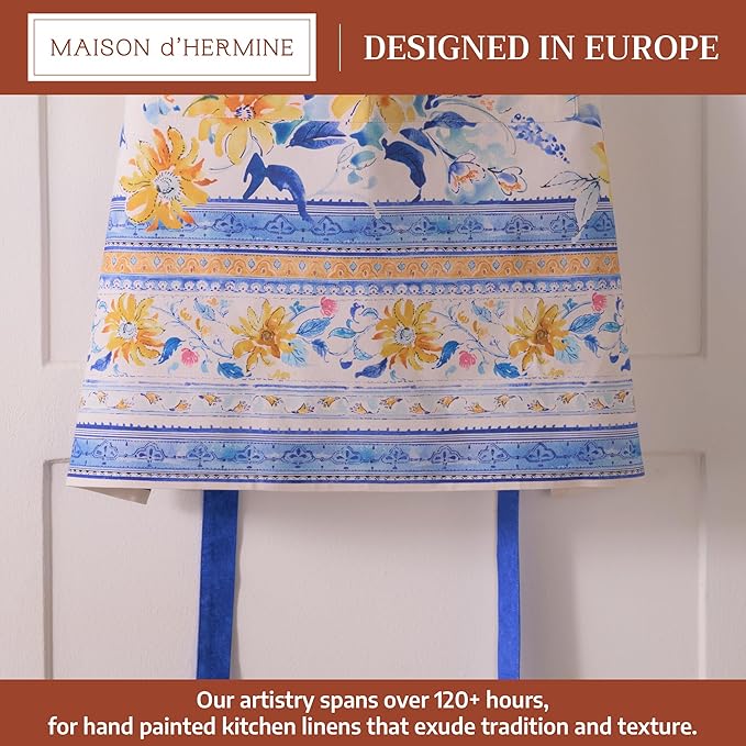 Maison d' Hermine Aprons for women with Pocket 100% Cotton (27.50"x31.50") | Adjustable Neck Strap & long ties Apron Men Chef Wedding Cooking Gardening Server Maid
