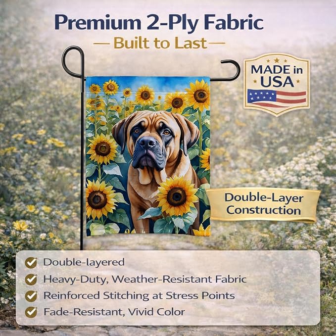 Caroline's Treasures DAC6120GF Mastiff in Sunflowers Garden Flag Mailbox Flag Decorative Yard Flag Banner Outside Patio Artwork Yard Flower Beds, Garden Size, Multicolor