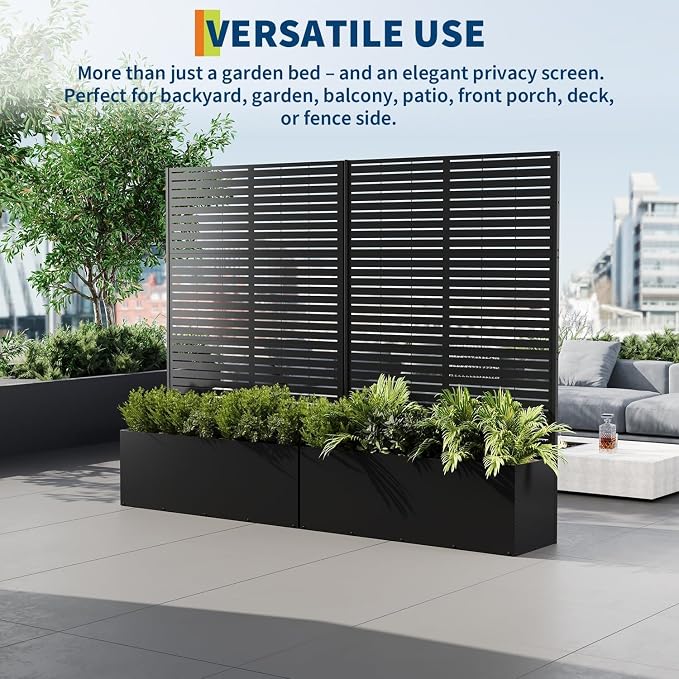 GarveeLife Metal Planter Box with Trellis, 71"x47"x16" Raised Garden Bed for Climbing Plants, Vegetables, Vines, Privacy Planters for Patio with Drainage Holes, 15.7" Deep Planting Bed