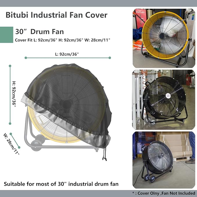 Bitubi Industrial Drum Fan Cover,Waterproof Outdoor Fan Covers,Compatible for 30 Inch Heavy Duty Metal Industrial Drum Fan,Black